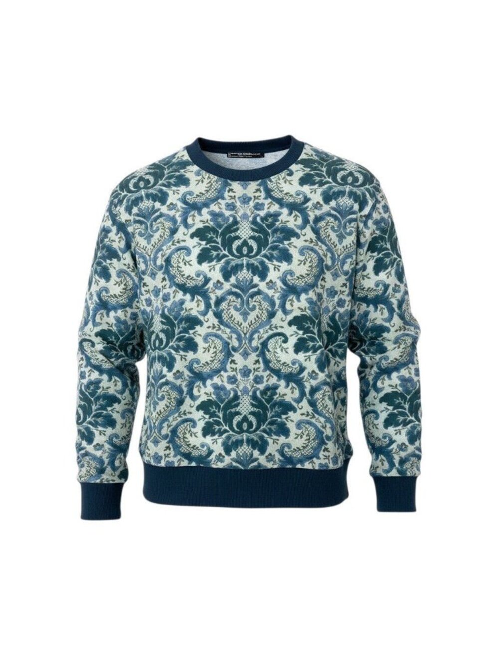 Dolce & Gabbana D&G Long Sleeve Sweatshirt Crew Neck Floral Pattern 44 Navy